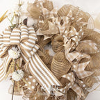 Ribbli 2 Rolls Burlap Mesh Ribbon,10 inch x 30 feet(10Yard) Each Roll,Natural with Jute,Use for Wreath Swags and Decorating
