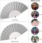 24 Pack Handheld Fan,Folding Hand Glitter fan with Shining Transparent Fan Rib – Ideal for Wedding, Church, Festival, Dance, Tea Party, Club, and EDM Accessories, Silvery