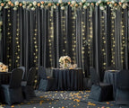 Black Tulle Backdrop Curtain with Lights String for Parites 20ft×10ft Black Sheer Backdrop Curtains for Baby Shower Wedding Bridal Shower Birthday Party Photo Shoot Decorations(4 Panels 5×10ft)