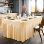 Wish Care 6 Pack Champagne Spandex Table Clothes for 6 Foot Rectangle Tables, 6FT Wrinkle Free Fitted Tablecloths Ruffles Design Table Cover for Party, Banquet, Wedding and Events