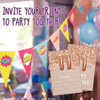 11th Birthday Invitation Cards, Rose Gold Glitter 11th Birthday Party Invites, Kids Happy Birthday Party Decorations Supplies, 20 Fill-in Cards with Envelopes for Boys or Girls Party Celebration - C03