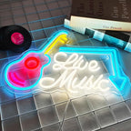 Live Music Neon Sign Led Wall Music Decor Man Cave Neon Light Up Signs Wall Art for Room Bedroom Home Bar USB Powered 15.7"x10.4"