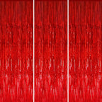 GOER 3.2 ft x 8.2 ft Metallic Tinsel Foil Fringe Curtains Party Photo Backdrop Party Streamers for Birthday,Graduation,New Year Eve Decorations Wedding Decor (3 Pcs, Red)
