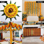 Marigold Garlands for Decorations Pack of 5 - Artificial Marigold Flowers for Decorations -Indian Decor for Pooja, Indian Flower Garland (Yellow Orange Combination | 4 to 4.5 Ft) Hashcart®