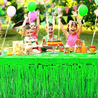 4 Pack 29x108 Inch Metallic Foil Fringe Tinsel Table Skirts for Rectangle Tables Streamer Curtains Backdrop for Wedding, Birthday, Parade Floats, Christmas, Halloween Party Decoration(Green)