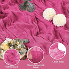 Asee'm 3pcs Cheesecloth Table Runner 120 Inches Long Deep Pink Boho Gauze Cheese Cloth Runner 10FT Rustic Sheer Table Runners for Christmas Wedding Party Baby Shower Spring Easter Decoration