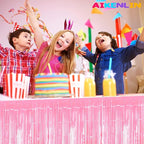 6 Pack 29x108 Inch Metallic Foil Fringe Tinsel Table Skirts Banner for Rectangle Tables Streamer Garland Curtains Backdrop for Birthday, Parade Floats, Valentine's Day Party Decoration(Macaron Pink)