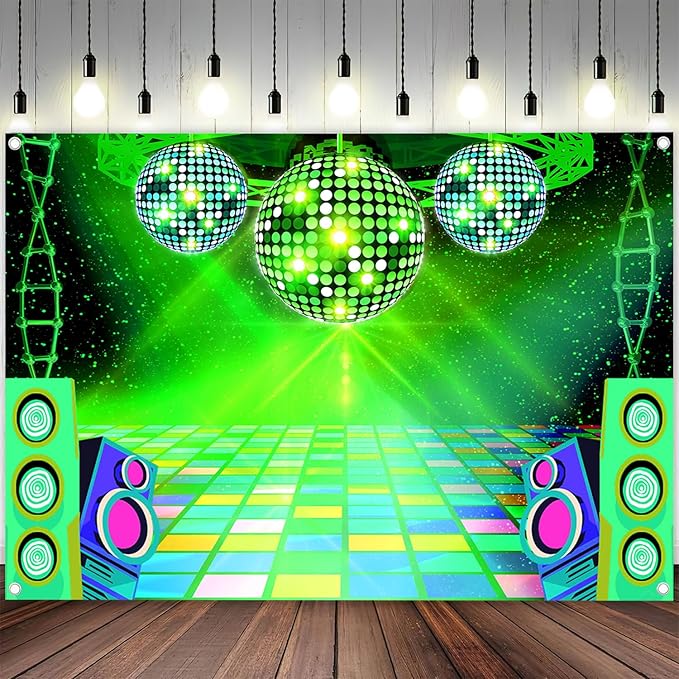 Dance Party Backdrop Retro 80s 90s Theme Stage Dance Ball Music Birthday Party Decoration DJ Photography Background 5 x 3 ft for Baby Shower Picture Photo Shoot Polyester Fabric,Purple