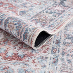 Bloom Rugs Washable Non-Slip 2x3 Rug - Brick/Dark Blue Traditional Oriental Area Rug for Living Room, Bedroom, Dining Room, and Kitchen - Exact Size: 2' x 3'