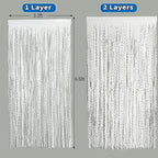 4 Pack White Door Streamers Foil Backdrop - 3.3x6.6ft Metallic Tinsel Foil Fringe Curtains Photo Booth Backdrop for Party Decoration