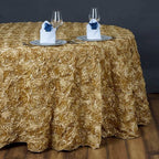 Efavormart 132" Wholesale Round Table Cover Champagne Grandiose Rosette 3D Satin Tablecloth for Wedding Party Event Decoration