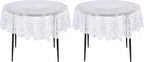 Juvale Round Lace Tablecloth - 59-Inch White Polyester - Scalloped Edge Circle Tablecloth with Floral Overlay & Vintage Decor for Wedding Receptions & Home (Pack of 2)
