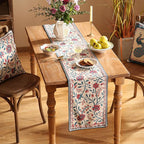 Farmhouse Berry Red Floral Cloth Runner for Coffee Table,71 Inches Long Linen French Table Runners,Decor Tabletop for Kitchen,Dining,Tea Party,Home,Christmas,12"*71"
