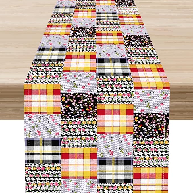 Boho Patchwork Table Runner, Vintage Farmhouse Colorful Wildflowers Bohemian Paisley Flower Print Table Center Decor for Home Kitchen Dining Patio Holiday Party Table Decorations, 13"x72" Inch