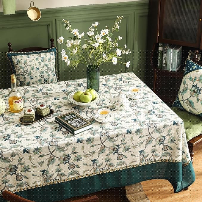 patdrea Designer Green Linen Long Rectangle Tablecloth,Vintage Floral Pattern Breathable Table Cloth,Home Table Cover Decor for Kitchen Dining,Christmas,Thanksgiving,Holiday,Party,63"x94"-Noah