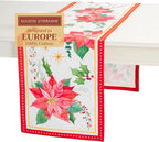 Maison d' Hermine Table Runner 100% Cotton Single Layer Table Runners 72 inches Long for Thanksgiving Christmas Decorations Home Kitchen Dining Party Wedding (Poinsettia Christmas, 14.5" x 72")