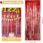 10 Pack Red Foil Curtain Backdrop 3.2ft x 9.8ft Metallic Tinsel Foil Fringe Curtains Streamer Photo Booth Backdrop for Birthday Party Engagement Bachelorette Party Decorations (Red)