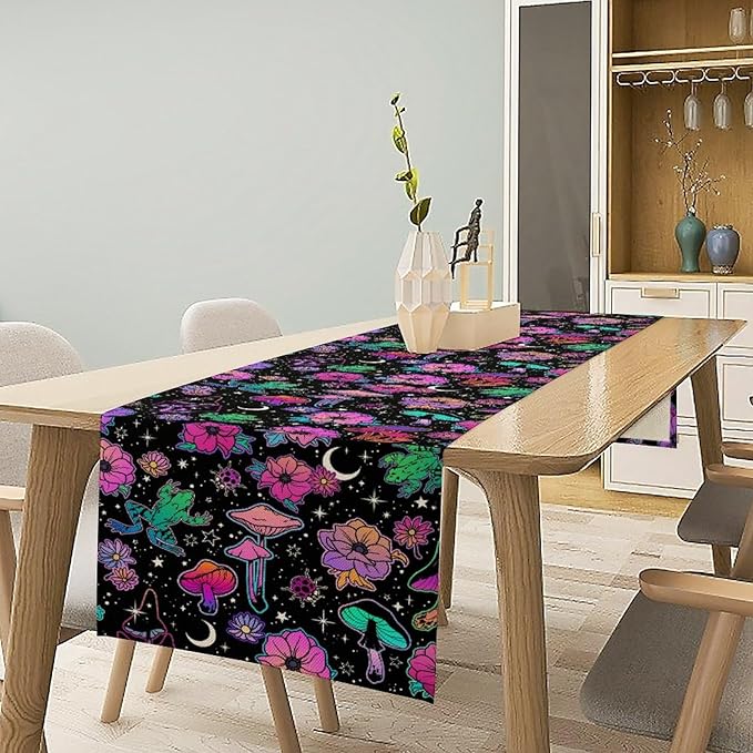 Gothic Star Moon Colorful Table Runner for Kitchen Living Room Home Party Boho Floral Table Runner 13x36 Inch
