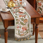 patdrea Designer Elegant French Floral Velvet Table Runner, Fresh Green with Orange Blossoms Pattern Table Mat, Decoration for Kitchen Dining Coffee Table Cabinet Banquet Thanksgiving,12"*71"