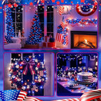 4th of July Decorations - 12 Pack Red White Blue Fairy Lights Battery Operated, 7ft 20 Led Twinkle Lights 3 Modes, Waterproof Bulk Mini String Light for Independence Day Patriotism Decorations
