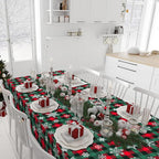 4.5x 100 Ft Roll of Christmas Buffalo Plaid Plastic Tablecloth Decorations,Disposable Red Green Snowflake Table Cover Photography Backdrop with Cutter Box for Christmas Holiday New Year Party Supplies