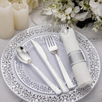 Supernal 60 Pack Pre-Rolled Silver Plastic Cutlery Heavy Duty Wrapped Silverware Disposable Premium Silver Plastic Silverware Forks and Spoons for Halloween Thanksgiving Christmas