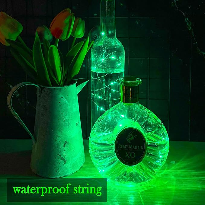Wine Bottle Lights with Cork 15Pack 10 LED 40 Inches Battery Operated Silver Wire Liquor Fairy Mini String Lights for Party Christmas Halloween Wedding Decoration (Green)