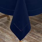 D'Moksha Homes Navy Blue Linen Tablecloth 60 x 108 Inch - 100% Pure Linen Navy Table Cloth for Rectangle Tables - Classic Hemstitch, Machine Washable Tablecloth for Fall, Autumn and Halloween