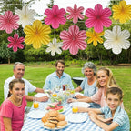 BestoFun 12 PCS Paper Flowers Fans Pink and Yellow Party Decorations Paper Flowers Decorations for Wall Girl Groovy Birthday Baby Shower Wedding Bachelorette Room Hanging Décor