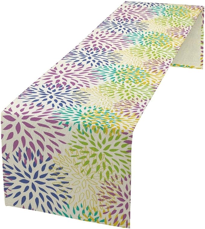 Purple Flowers Table Runner, Chrysanthemum Dahlia Vintage Modern Colorful Spring Summer Elegant Table Runner for Party Kitchen Dining Living Room Laundry Room Decor, 13x120 Inch