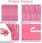 2 Pack Pink Party Decorations, 3.28 FT x 7.05 FT Pink Backdrop, Metallic Tinsel Backdrop Fringe Curtains Backdrop Curtains, Photo Backdrop Party Supplies Birthday Party Decorations