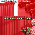 10 ft x 20 ft Wrinkle Free Red Backdrop Curtain for Parties, Polyester Photography Backdrop Drapes for Birthday Party Baby Shower, Thick Background Curtain for Backdrop Stand, 4 Panels 5 ft x 10 ft