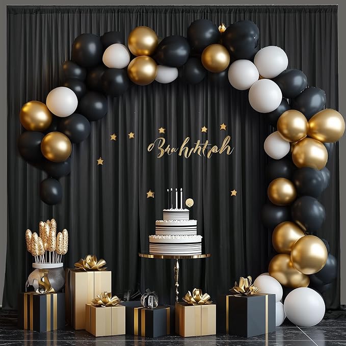 30×14ft Wrinkle Free Black Backdrop Curtain for Parties Wedding,6 Panels 5×14ft Height Soft Silky Polyester Photo Backdrop Drapes for Birthday Graduation Photography Stage Event Background Cloth