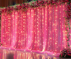 Hot Pink Tulle Backdrop Curtain with Lights String for Parties 30x8ft Fuchsia Sheer Backdrop Curtains for Weddings Birthday Party Baby Shower Photo Shoot Background Decorations(6 Panels 5ft×8ft)