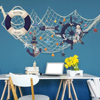 Marsui 11 Pcs Wooden Nautical Wall Decor Fishing Net Decoration, Include Decorative Fishing Net, Ship wheel, Fish Skeleton, Life Ring, Anchor, Starfish Beach Decor for Mediterranean Party (Khaki)