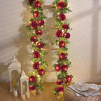 Dolicer 2Pcs 13Ft Artificial Eucalyptus Garlands with Flowers - 8 Roses, Faux Floral Greenery Garlands with 13Ft String Lights Fake Flowers Vines for Wedding Table Centerpieces Arch Party Decor (Red)