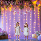 5x8ft (2 pieces) Lavender Tulle Backdrop Curtains with Lights for Party Wedding Baby Shower, Sheer Drape Backdrop Curtains for Birthday Party Photo Booth Background Decoration