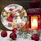 Round Wall Decor Christmas Metal Tin Sign Girl and Snowman Sign Rustic Wall Decor Wall Plaque Snowman Wreath Sign for Christmas Round Wreath Wall Decor Vintage Garage Yard Home 12 * 12 in