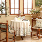 ISAENNE Designer Off White Linen Round Tablecloth,Floral Elegant Table Cloth,Stain Resistant Vintage Decor Tablecloths for Dining Thanksgiving Kitchen Christmas,Diameter 67"-Serenity G