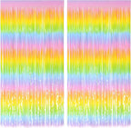 Gradient Pastel Foil Fringe Curtain - GREATRIL Pastel Color Backdrop Streamers for Kids Party/Classroom/Unicorn/Princess/Christmas Party Decorations (2 Pack)