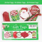 Christmas Gift Tags 60 Count with Untied String (15 Assorted Glitter, Foil, Printed Designs for DIY Xmas Present Wrap and Label Package Name Card)