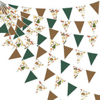 32Ft Camping Party Decorations Green Brown Camper Triangle Flag Fabric Banner Pennant Garland Streamers for Camping Birthday Glamping Baby Shower Campfire Adventure Woodland Travel Party Decor