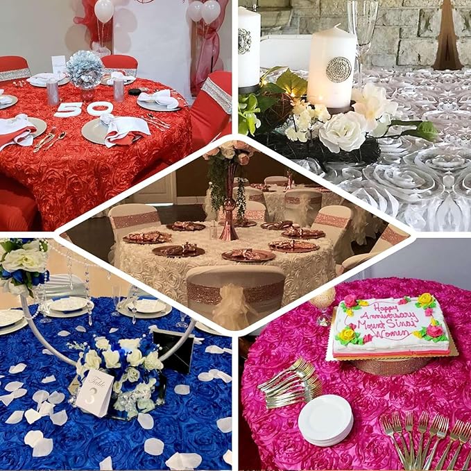 Efavormart 120" Wholesale Round Table Cover Light Blue Grandiose Rosette 3D Satin Tablecloth for Wedding Party Event Decoration
