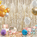 2Pack Champagne Gold Foil Fringe Backdrop Curtains, Tinsel Door Streamers, Fringe Backdrop for Graduation New Years Eve, Graduation, Birthday, Wedding, Baby Shower, Gender Reveal, Disco Party Decors