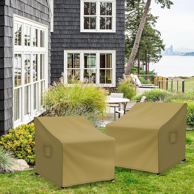 Patio Furniture Covers Waterproof for Chairs, Lawn Outdoor Chair Covers 2 Pack, Patio Chair Covers for Outdoor Furniture Fits up to 36W x 37D x 36H inches, Khaki