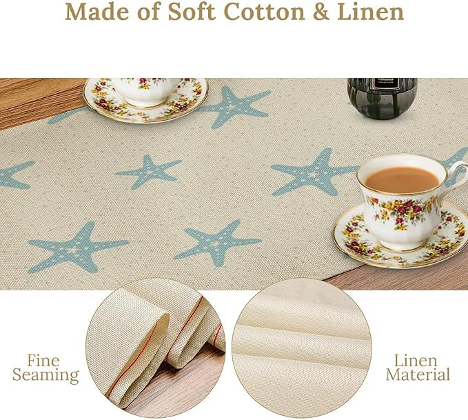 Sea Turtle Table Runner Marine Life Starfish Nautical Blue Green Ocean Theme Kitchen Table Decorations for Indoor Outdoor Home Party Decorations 13 * 70 Inch