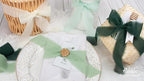 Ribbli Green Chiffon Ribbon1.5 inch x 30 Yard Handmade Silk Ribbon for Wrapping,Ivory Sage Forest Green Fringe Chiffon Ribbon for Wedding Invitations, Bridal Bouquets, Flower Arrangement Decoration