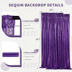 Purple Halloween Backdrop - Sequin Backdrop 2 Pieces 3x8FT Purple Glitter Drapes Fabric for Photography Wedding