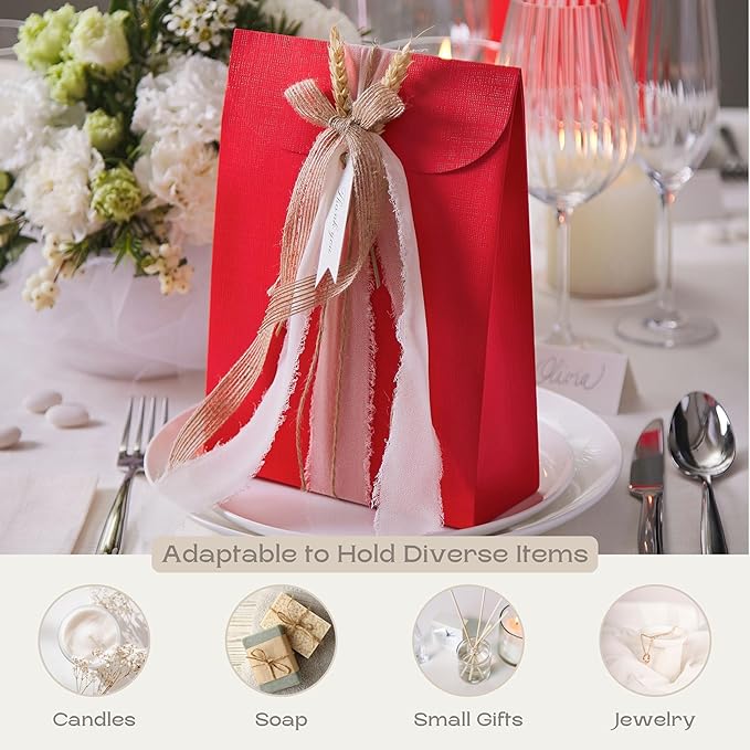 Boxes Craftory Pack of 20 Party Favor Boxes (6.69 x 2.75 x 9.25 inch) - Ideal for Christmas Gift, Graduation and Valentines Day - Red Silk