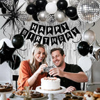 15th Birthday Decorations for Boys Girls, Black Silver Happy Birthday Party Decorations， 15 Year Old Party Supplies with Number 15 Balloons, Banner, Fringe Curtains Kit